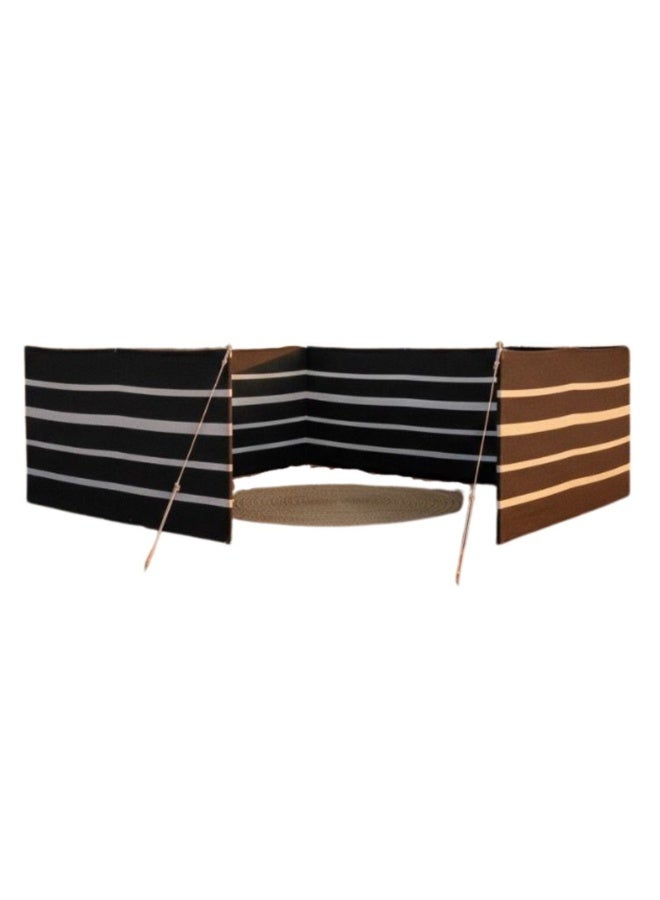 AL3B Foldable Outdoor Camping Tents (6 meter × 120 cm), Windbreak Sidewall Black Striped Cotton Canvas with Steel Poles Inside, Fabric vision blocker curtain for Beach, Picnic & Travel, Protects from Wind, Dust & Air - Image 2
